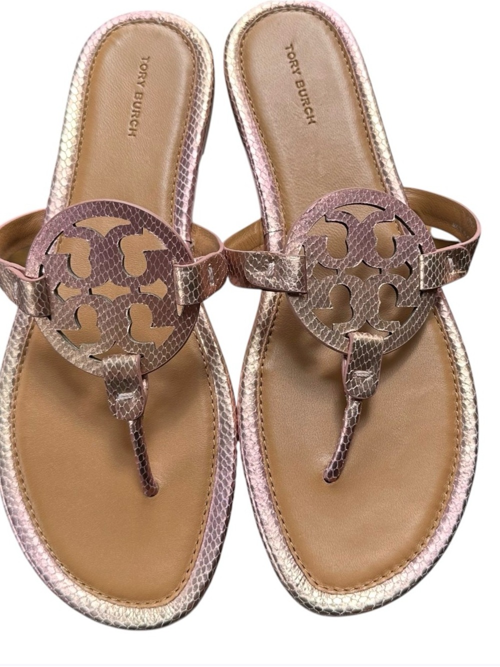 NEW Tory Burch Rose Gold Metallic iridescent Miller Thong Sandals
